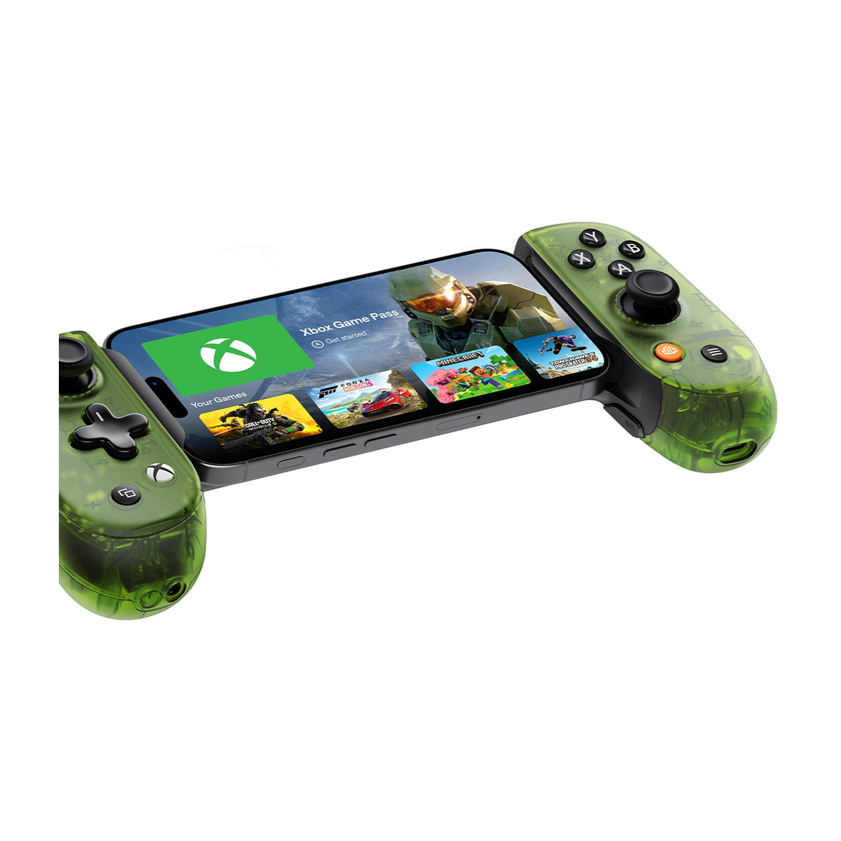 Backbone Pro Xbox Edition Mobile and Wireless Controller (USB-C) - Green, front view on a white background