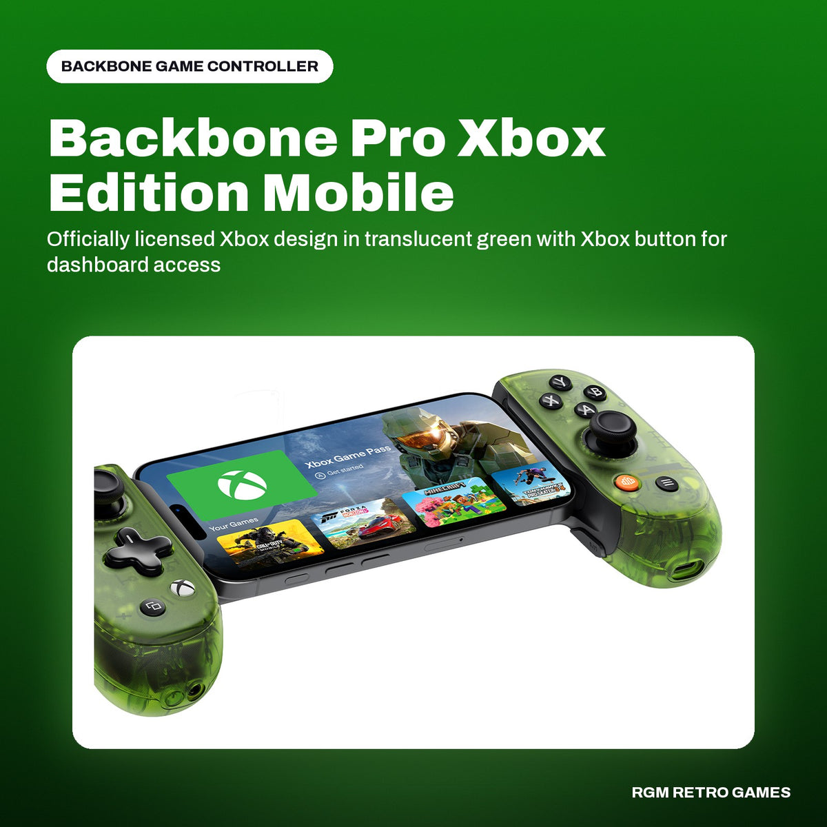 Backbone Pro Xbox Edition Mobile and Wireless Controller (USB-C) - Green in a Backbone color scene