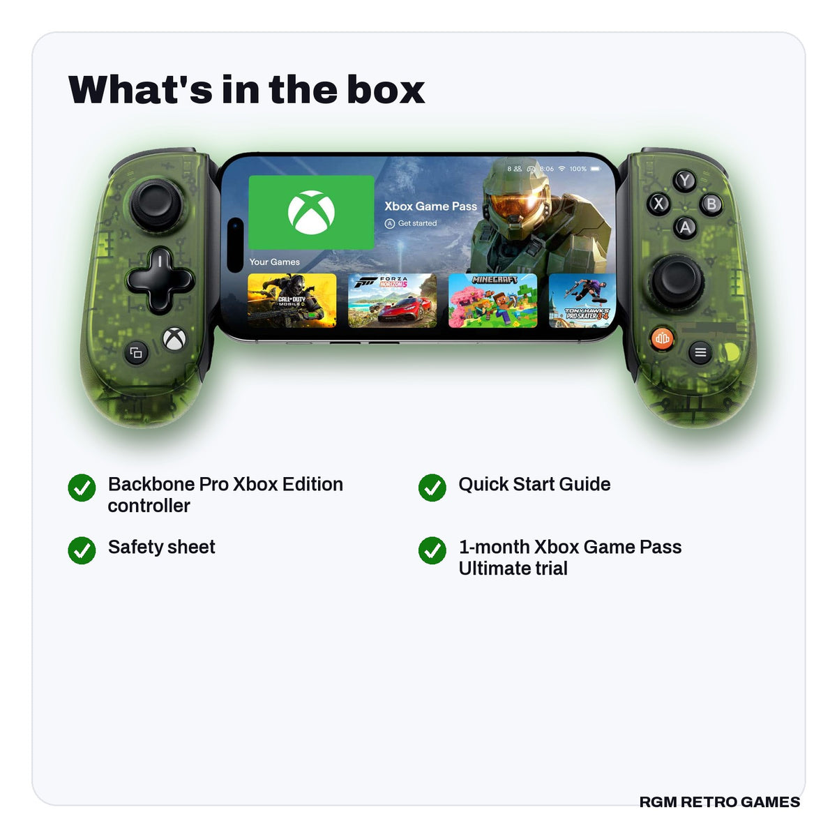 What's in the box with the Backbone Pro Xbox Edition Mobile and Wireless Controller (USB-C) - Green