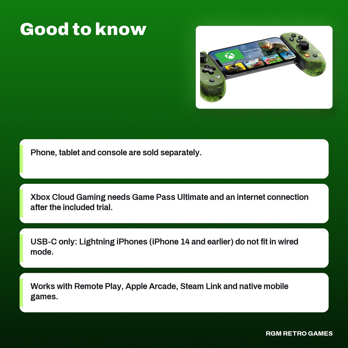 Backbone Pro Xbox Edition Mobile and Wireless Controller (USB-C) - Green, good to know before you buy