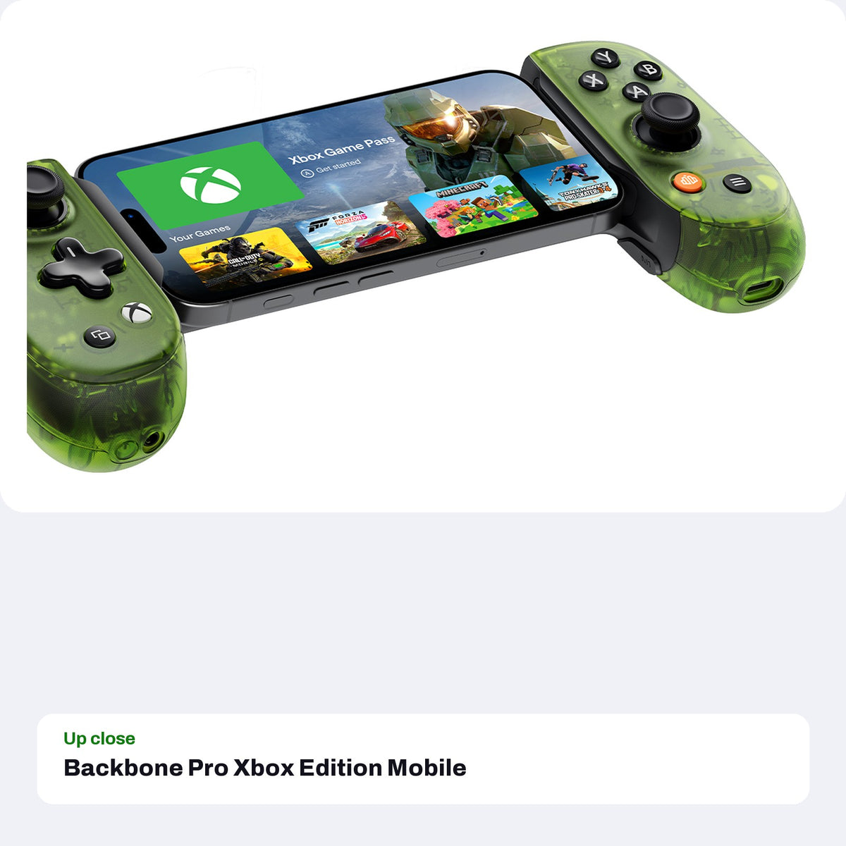 Backbone Pro Xbox Edition Mobile and Wireless Controller (USB-C) - Green, close-up detail