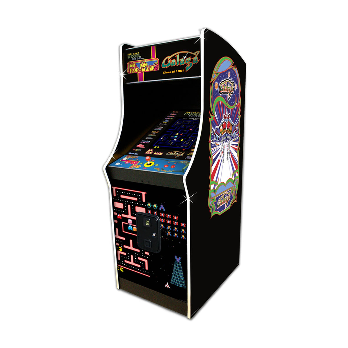 Bandai Namco Ms. PAC-MAN/Galaga Class of 1981 Pixel Bash Edition Home Arcade (32 Games), front view on a white background
