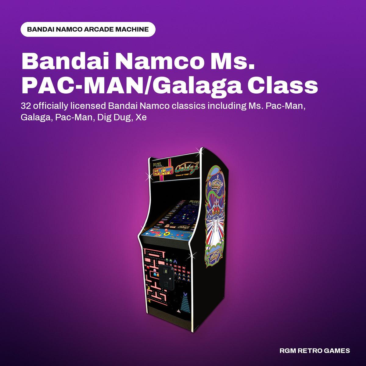 Bandai Namco Ms. PAC-MAN/Galaga Class of 1981 Pixel Bash Edition Home Arcade (32 Games) in a Bandai Namco color scene