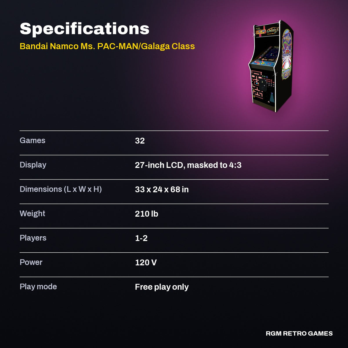 Bandai Namco Ms. PAC-MAN/Galaga Class of 1981 Pixel Bash Edition Home Arcade (32 Games) specifications