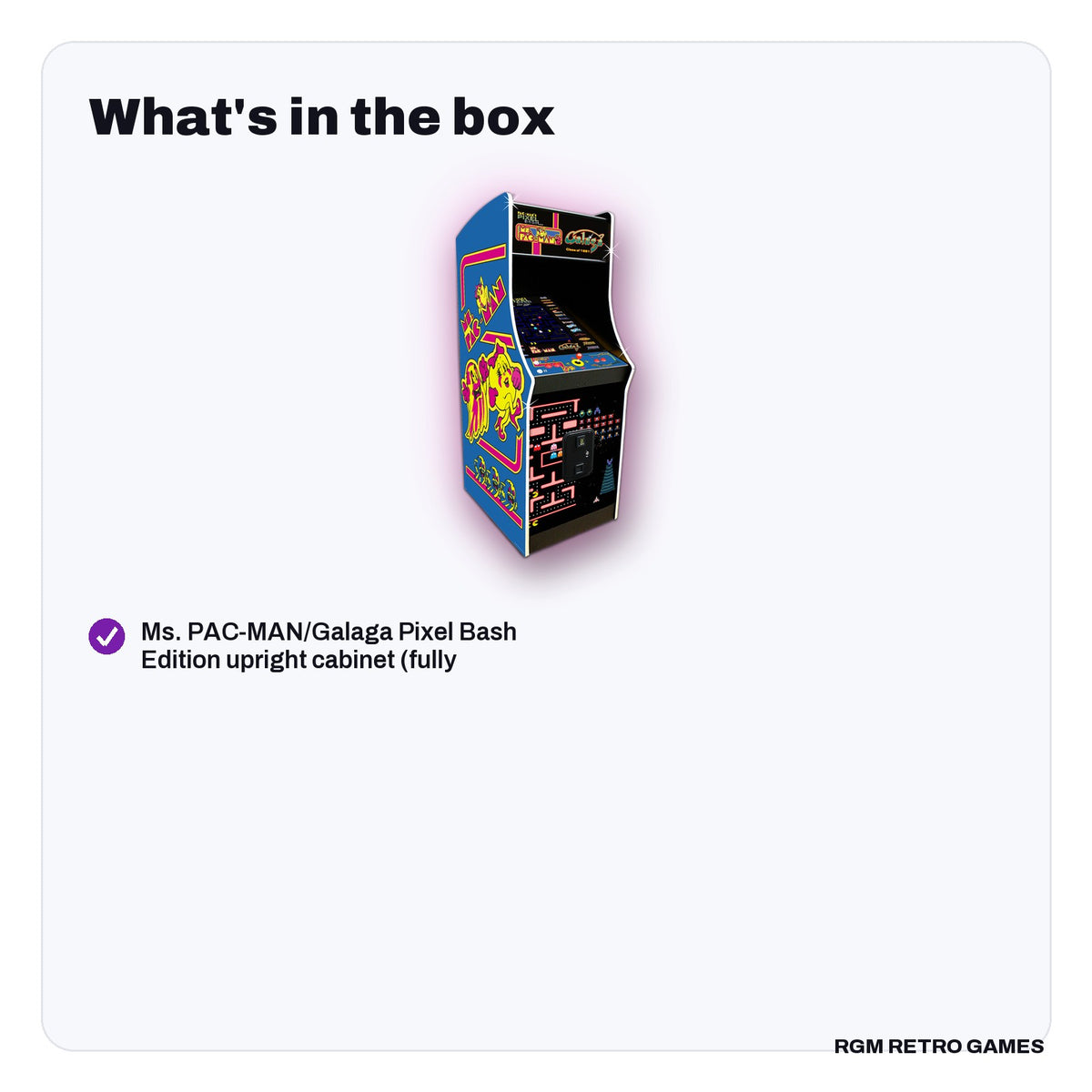 What's in the box with the Bandai Namco Ms. PAC-MAN/Galaga Class of 1981 Pixel Bash Edition Home Arcade (32 Games)