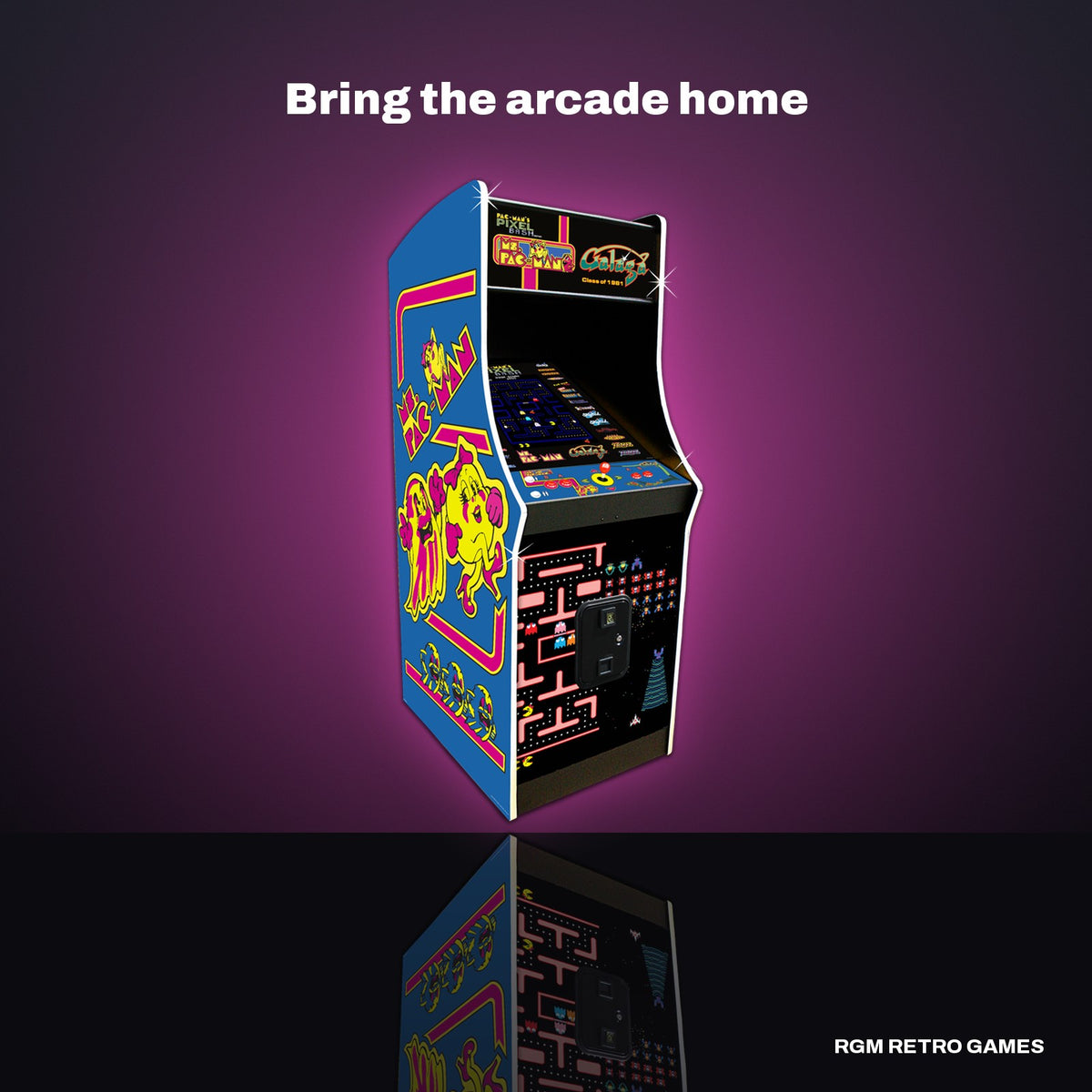 Bandai Namco Ms. PAC-MAN/Galaga Class of 1981 Pixel Bash Edition Home Arcade (32 Games) in a dark studio setting