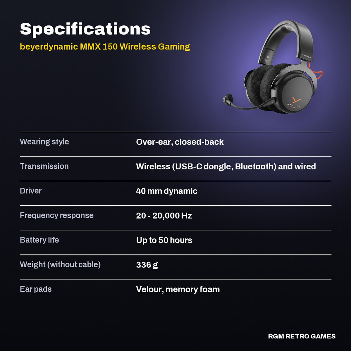 beyerdynamic MMX 150 Wireless Gaming Headset - Black specifications