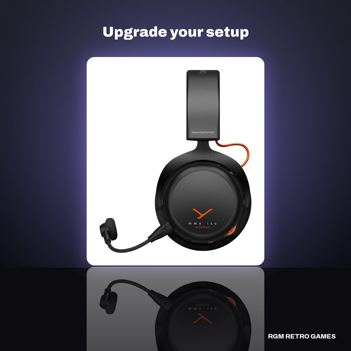 beyerdynamic MMX 150 Wireless Gaming Headset - Black in a dark studio setting