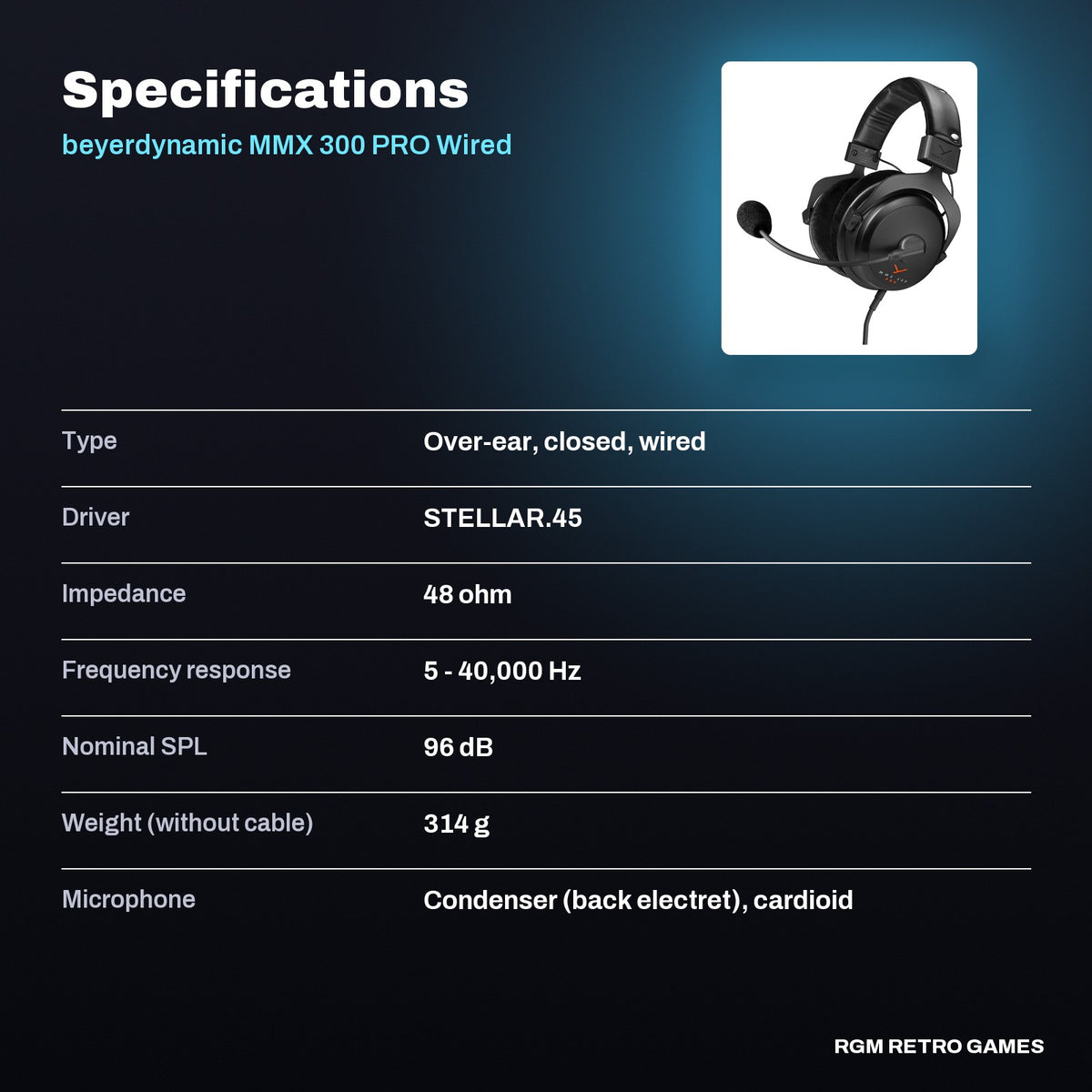 beyerdynamic MMX 300 PRO Wired Gaming Headset specifications