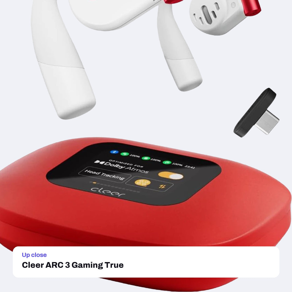 Cleer ARC 3 Gaming True Wireless Open-Ear Gaming Earbuds - White, close-up detail