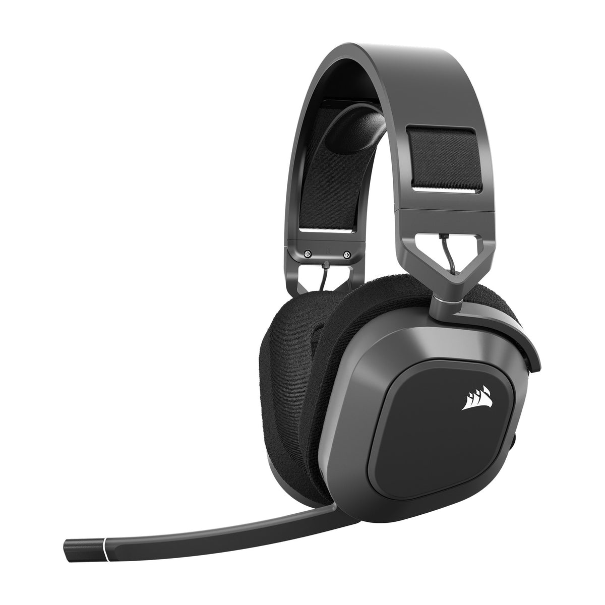 CORSAIR HS80 MAX Wireless Gaming Headset - Steel Gray, front view on a white background