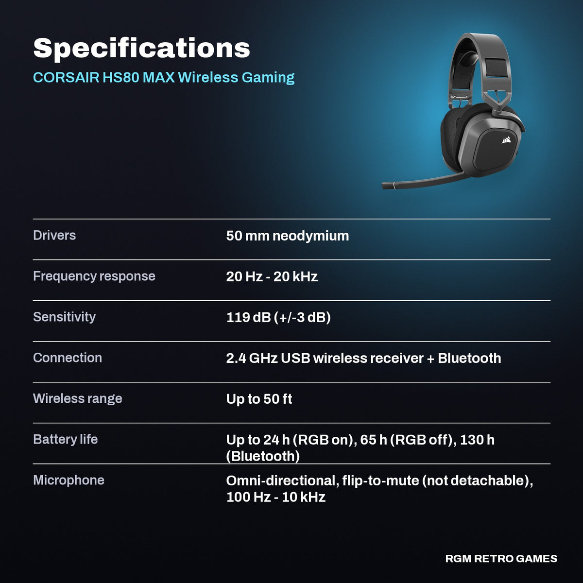CORSAIR HS80 MAX Wireless Gaming Headset - Steel Gray specifications