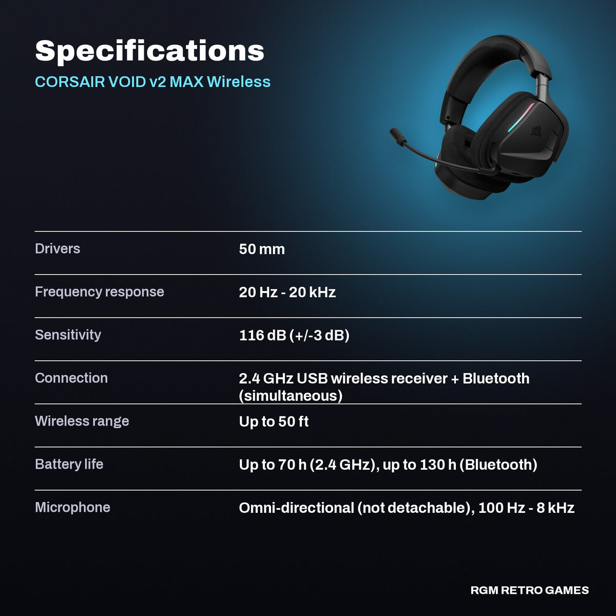 CORSAIR VOID v2 MAX Wireless Gaming Headset - Carbon specifications
