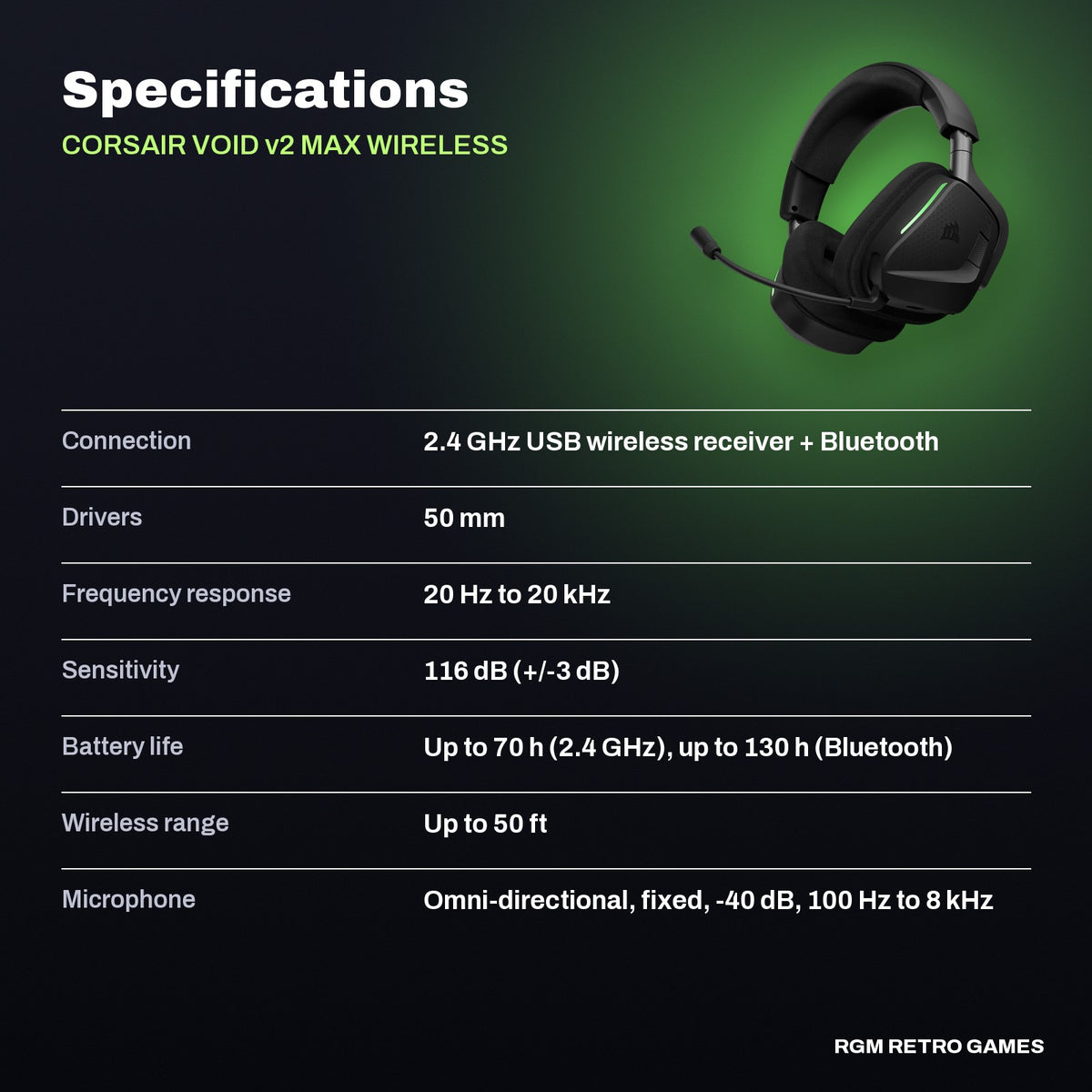 CORSAIR VOID v2 MAX WIRELESS Gaming Headset for Xbox - Carbon specifications