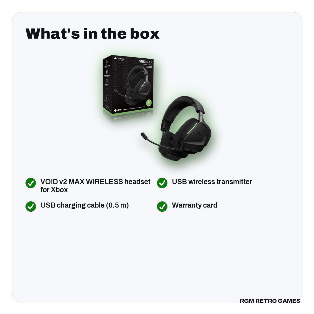 What's in the box with the CORSAIR VOID v2 MAX WIRELESS Gaming Headset for Xbox - Carbon