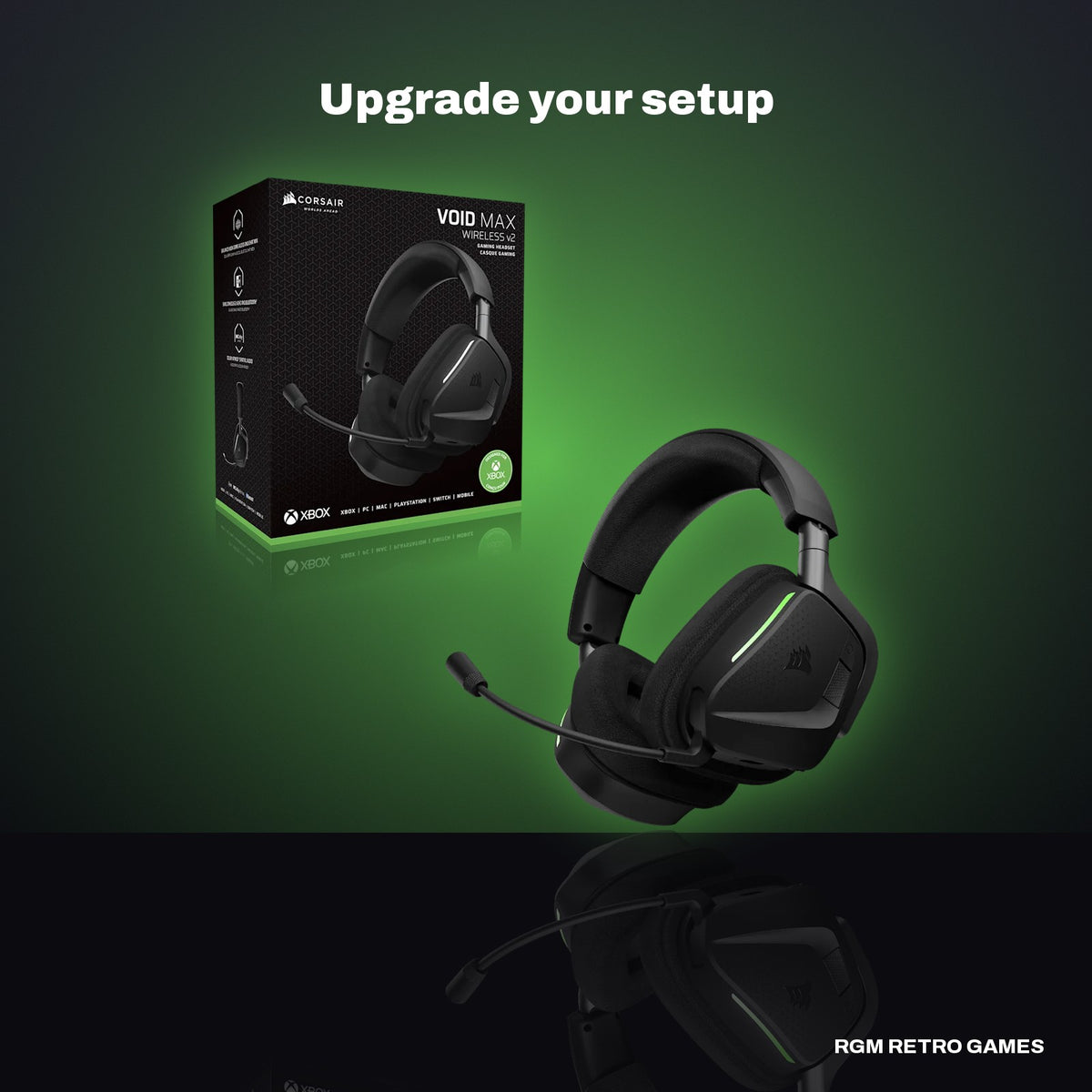 CORSAIR VOID v2 MAX WIRELESS Gaming Headset for Xbox - Carbon in a dark studio setting