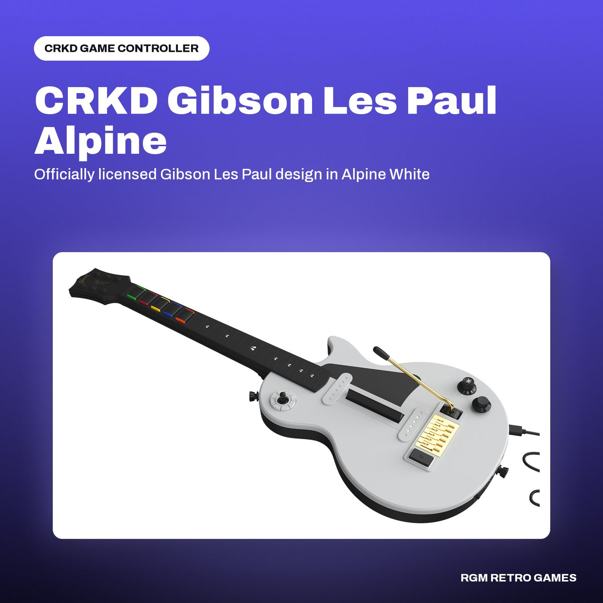 CRKD Gibson Les Paul Alpine White Pro Edition Guitar Controller (Multi-platform) in a CRKD color scene