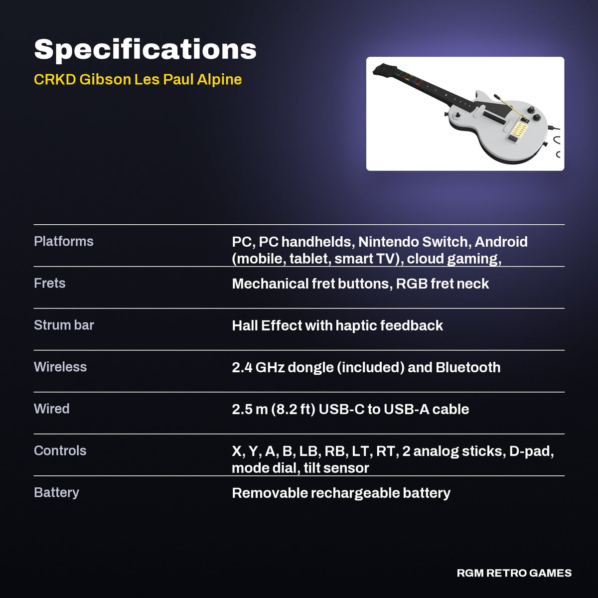 CRKD Gibson Les Paul Alpine White Pro Edition Guitar Controller (Multi-platform) specifications