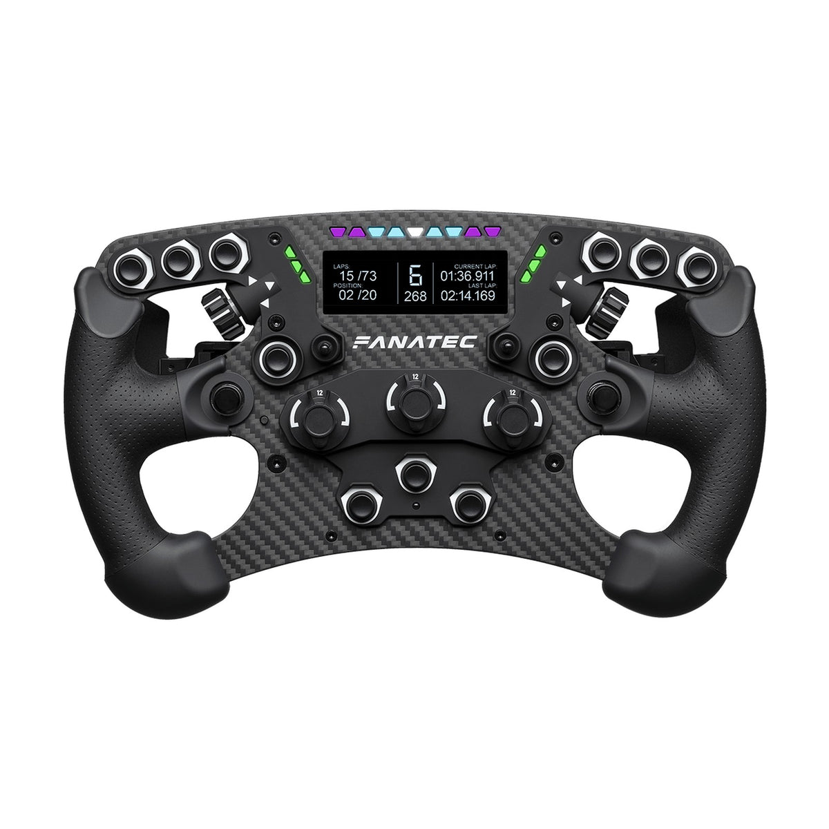 Fanatec ClubSport Steering Wheel Formula V3, front view on a white background