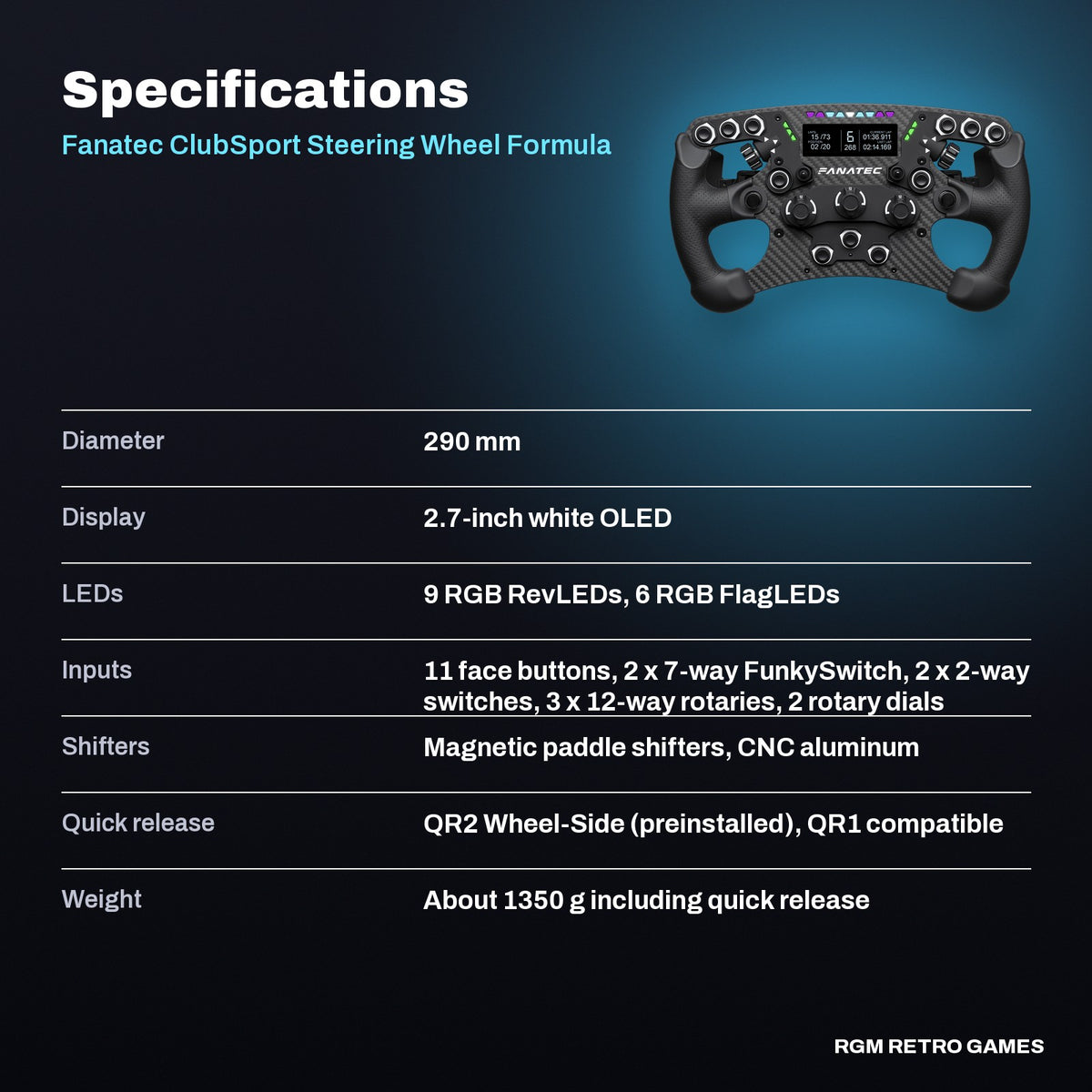 Fanatec ClubSport Steering Wheel Formula V3 specifications