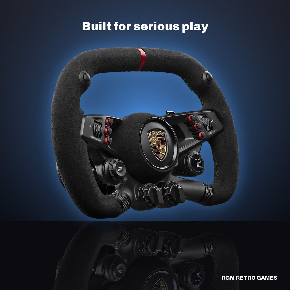 Fanatec CSL Elite Steering Wheel Porsche Vision GT in a dark studio setting
