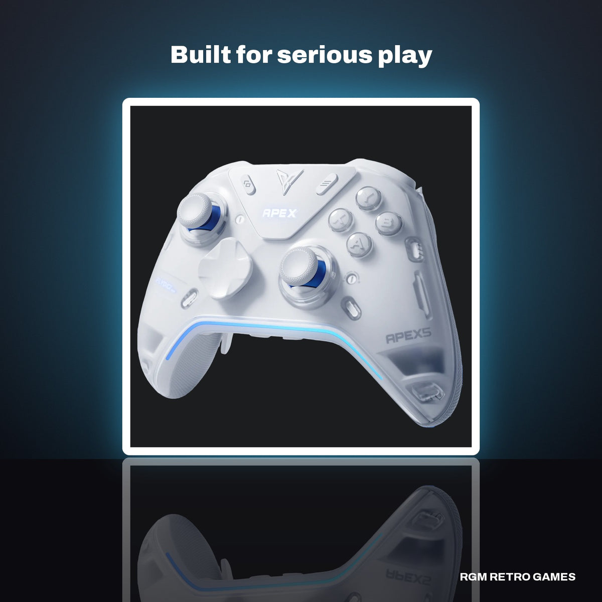 Flydigi Apex 5 Wireless PC Controller in a dark studio setting