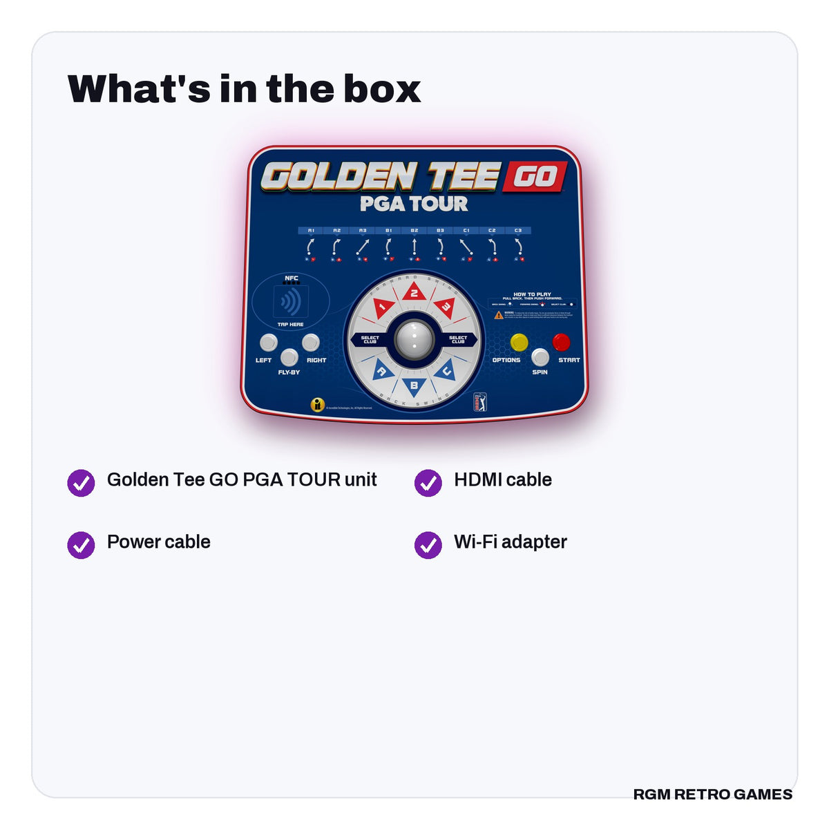 What's in the box with the Golden Tee GO PGA TOUR Edition