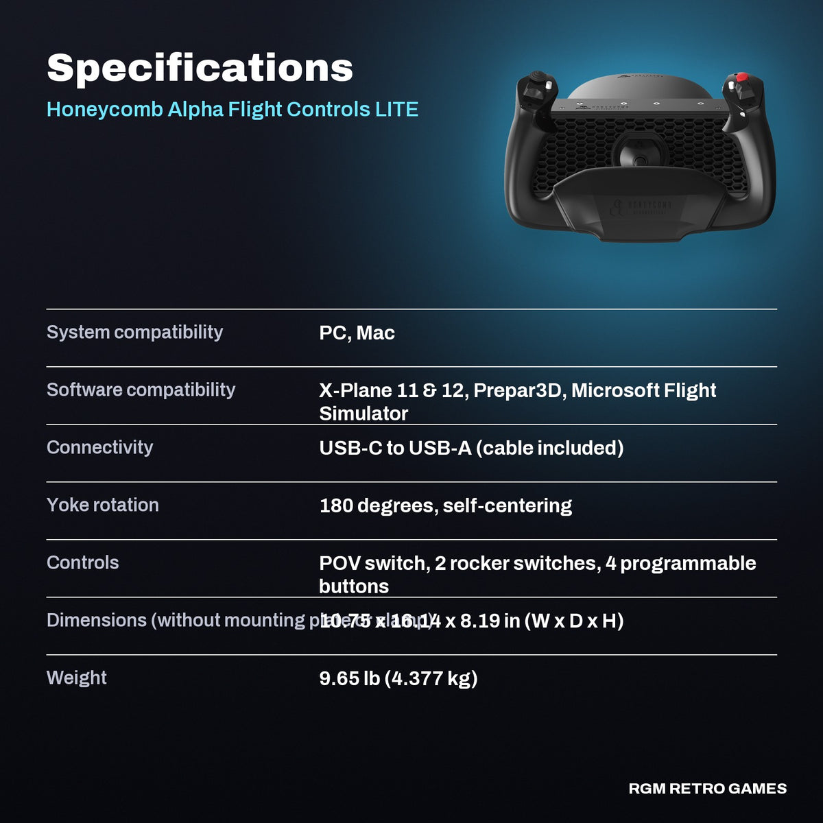 Honeycomb Alpha Flight Controls LITE specifications