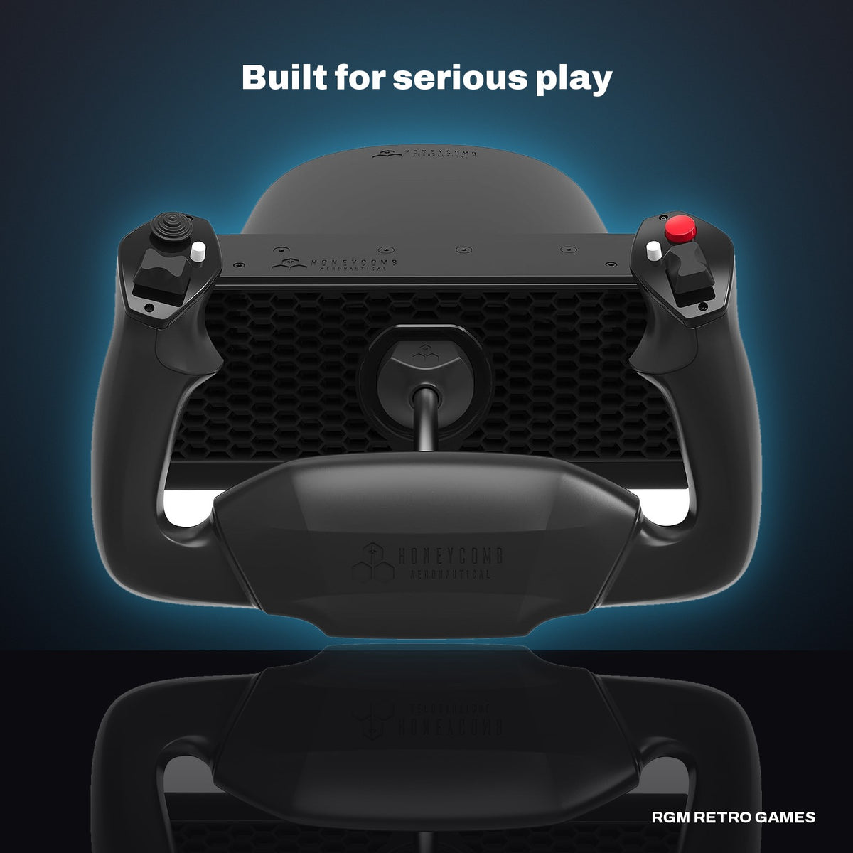 Honeycomb Alpha Flight Controls LITE in a dark studio setting