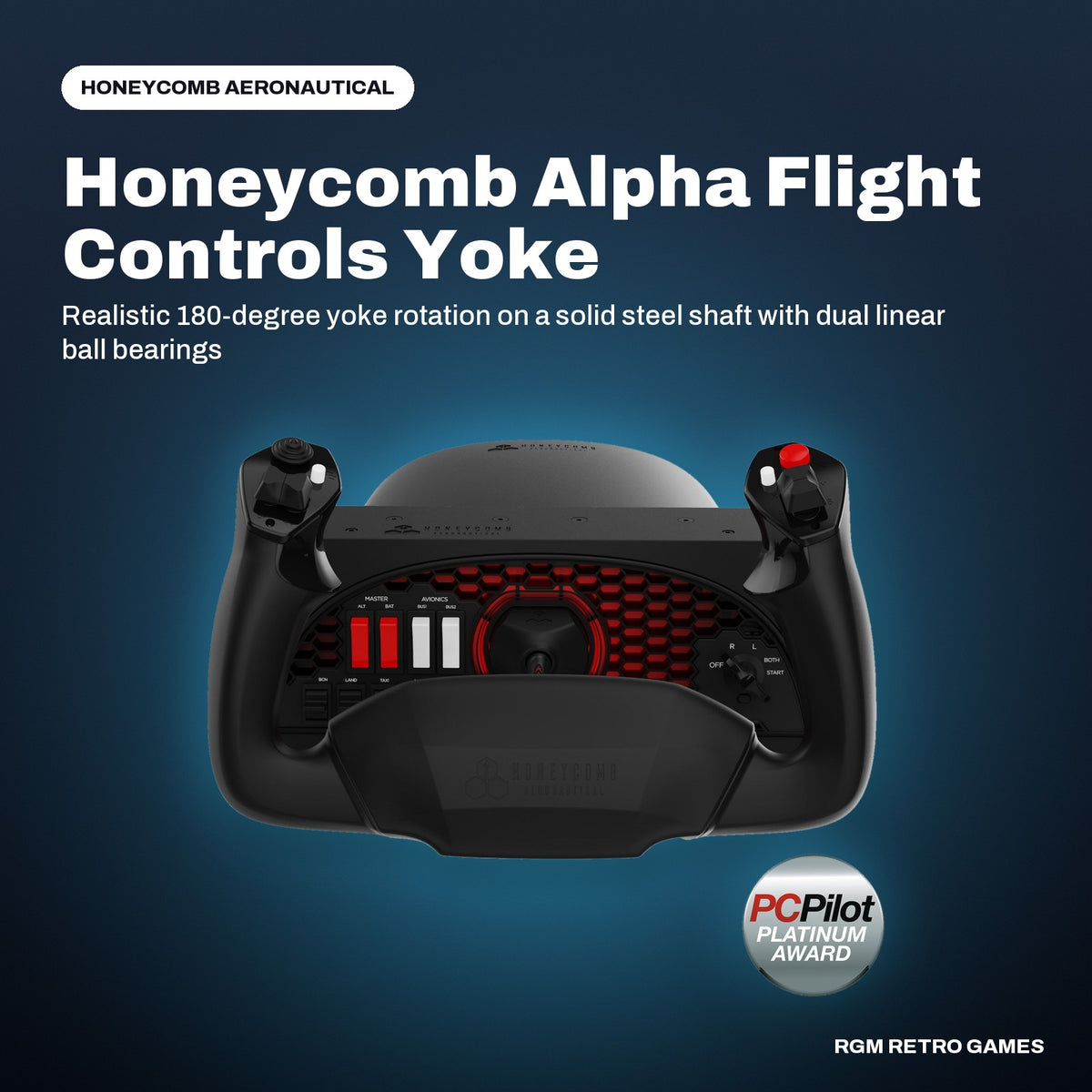 Honeycomb Alpha Flight Controls Yoke & Switch Panel in a Honeycomb Aeronautical color scene