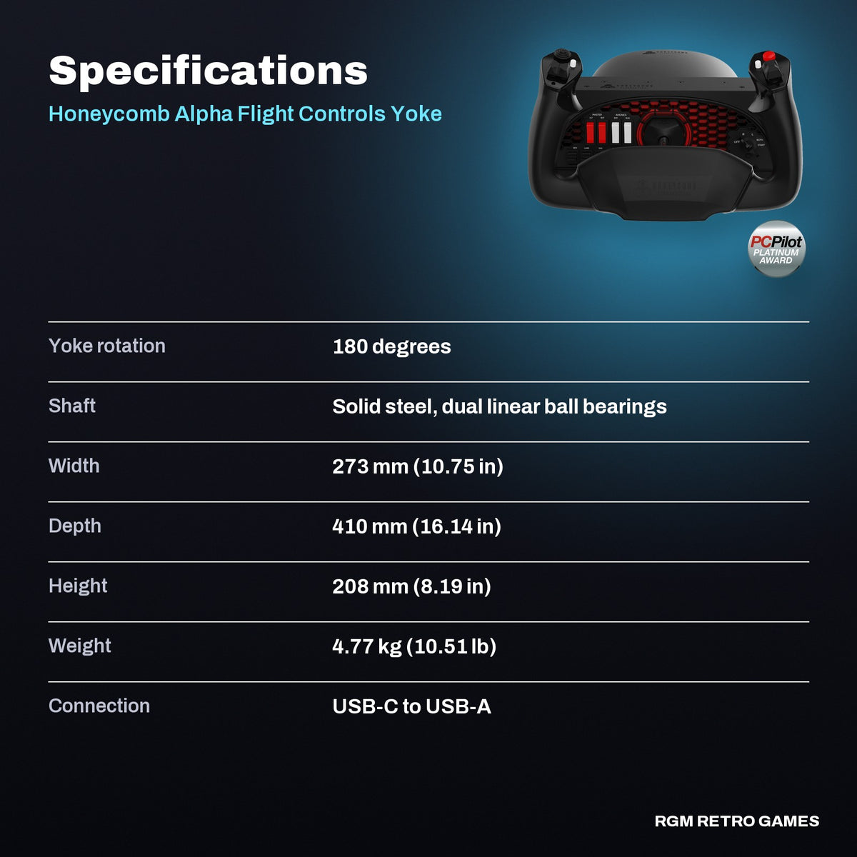 Honeycomb Alpha Flight Controls Yoke & Switch Panel specifications