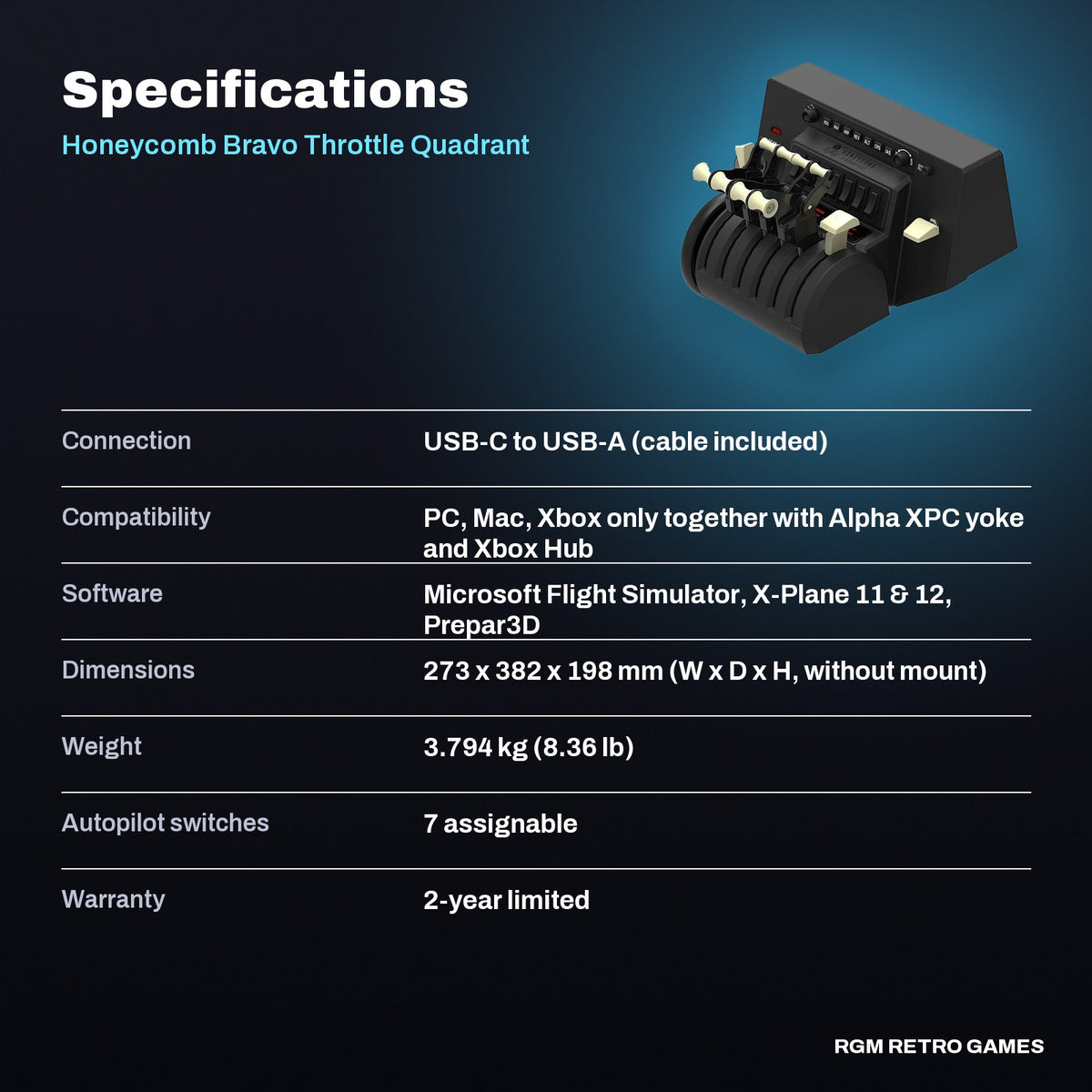 Honeycomb Bravo Throttle Quadrant specifications