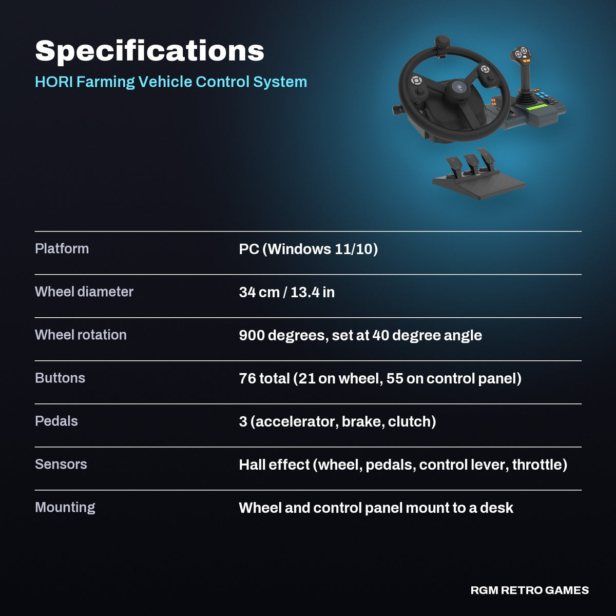 HORI Farming Vehicle Control System for PC (Windows 11/10) specifications