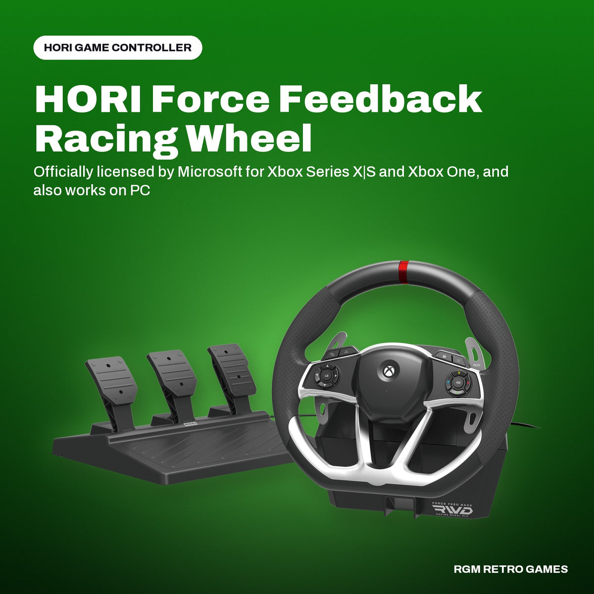 HORI Force Feedback Racing Wheel DLX Designed for Xbox Series X|S / Xbox One in a HORI color scene