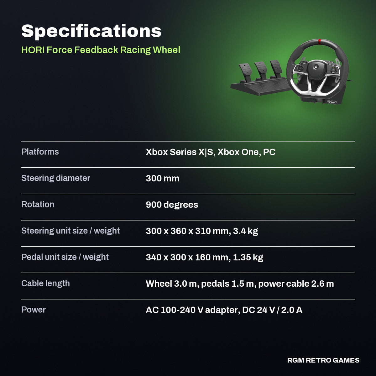HORI Force Feedback Racing Wheel DLX Designed for Xbox Series X|S / Xbox One specifications