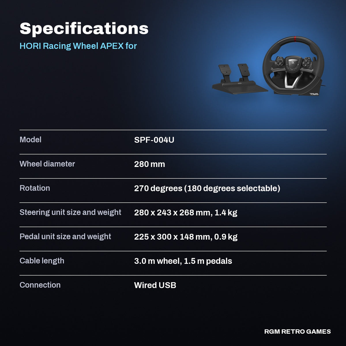 HORI Racing Wheel APEX for PlayStation 5, PlayStation 4 and Windows 11/10 specifications