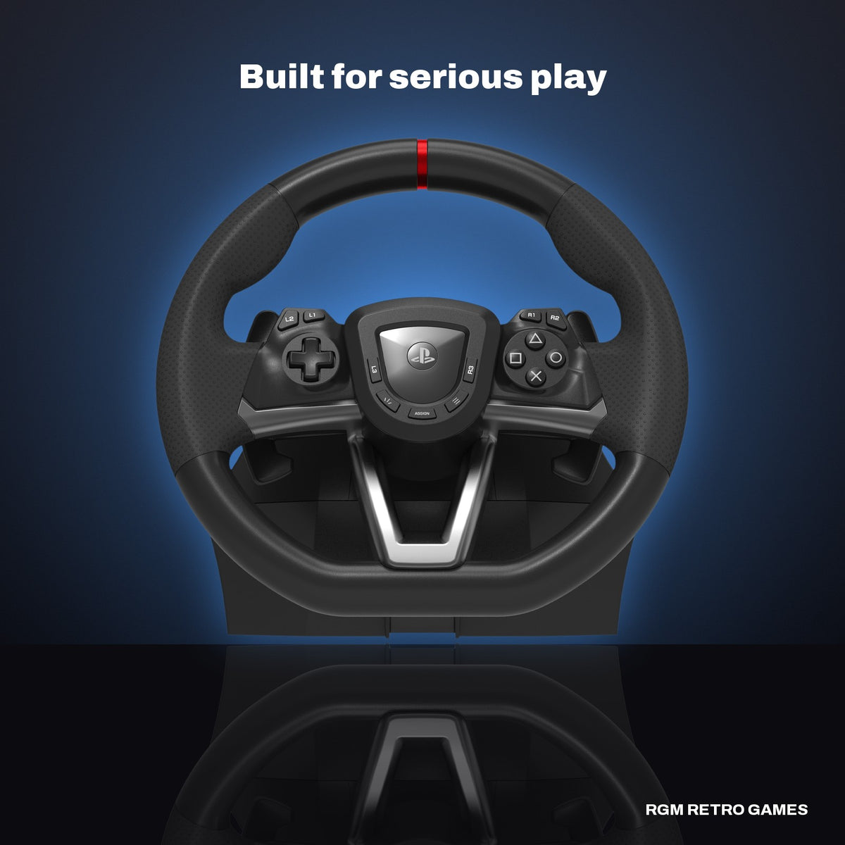 HORI Racing Wheel APEX for PlayStation 5, PlayStation 4 and Windows 11/10 in a dark studio setting