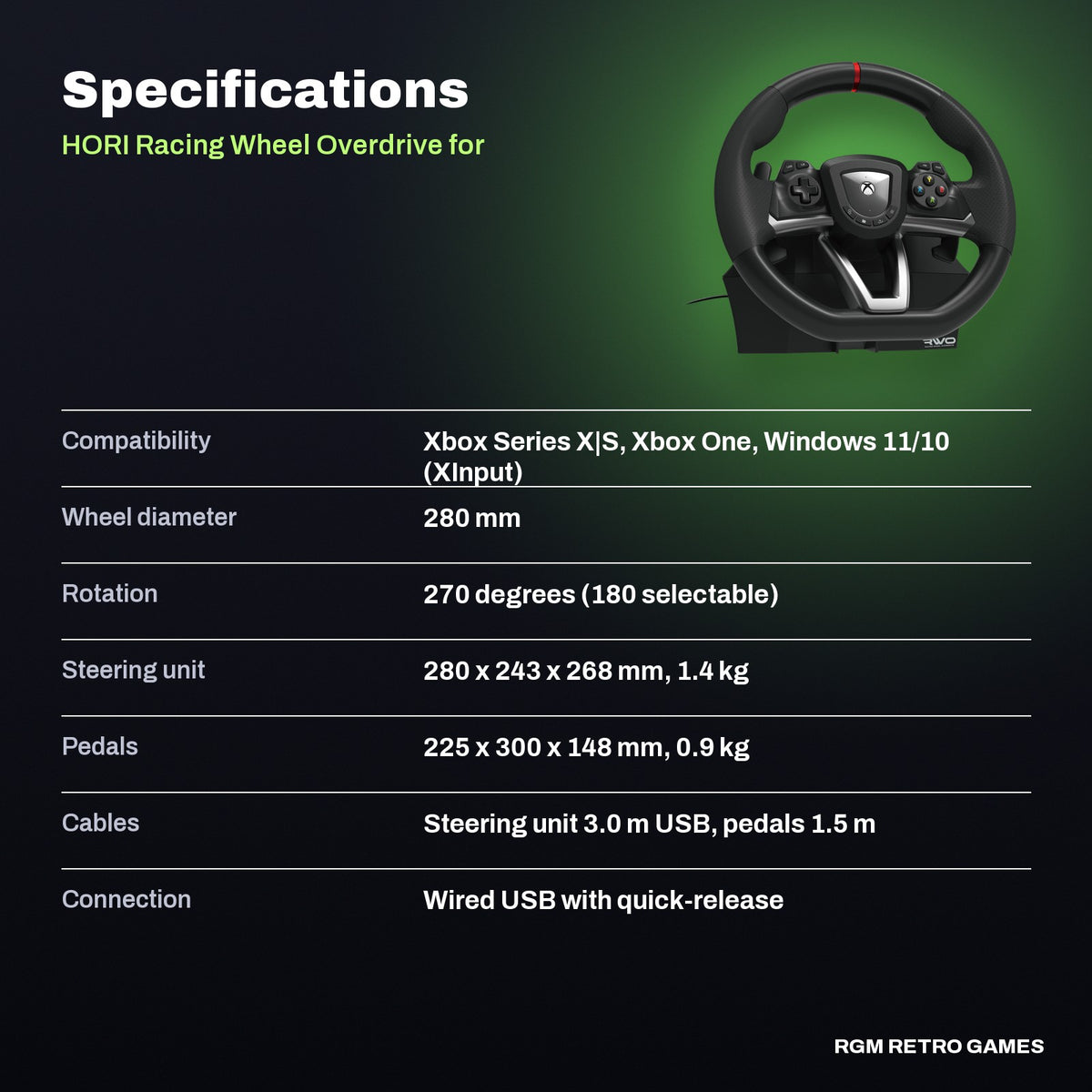 HORI Racing Wheel Overdrive for Xbox Series X|S specifications