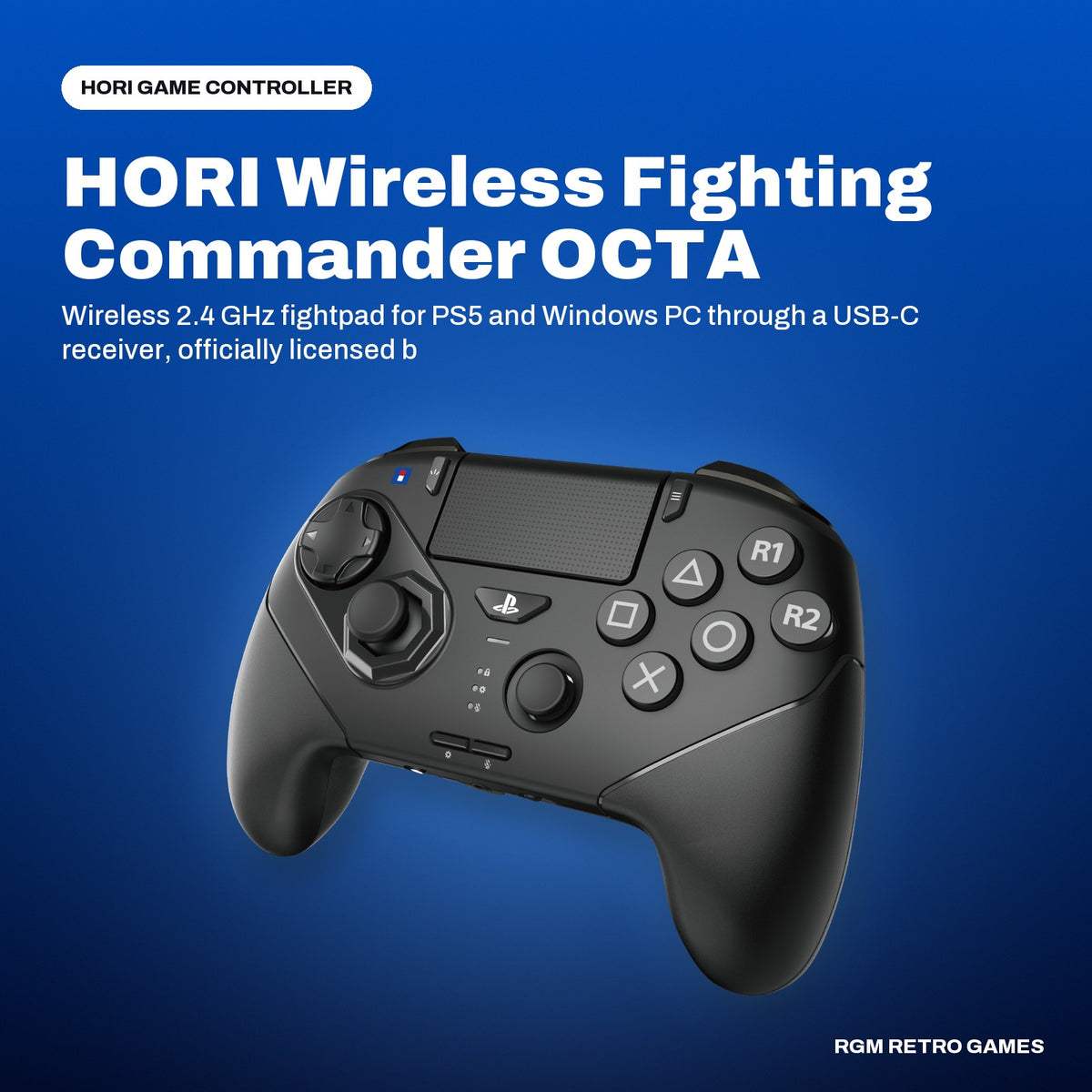 HORI Wireless Fighting Commander OCTA Pro for PlayStation 5 and Windows PC in a HORI color scene