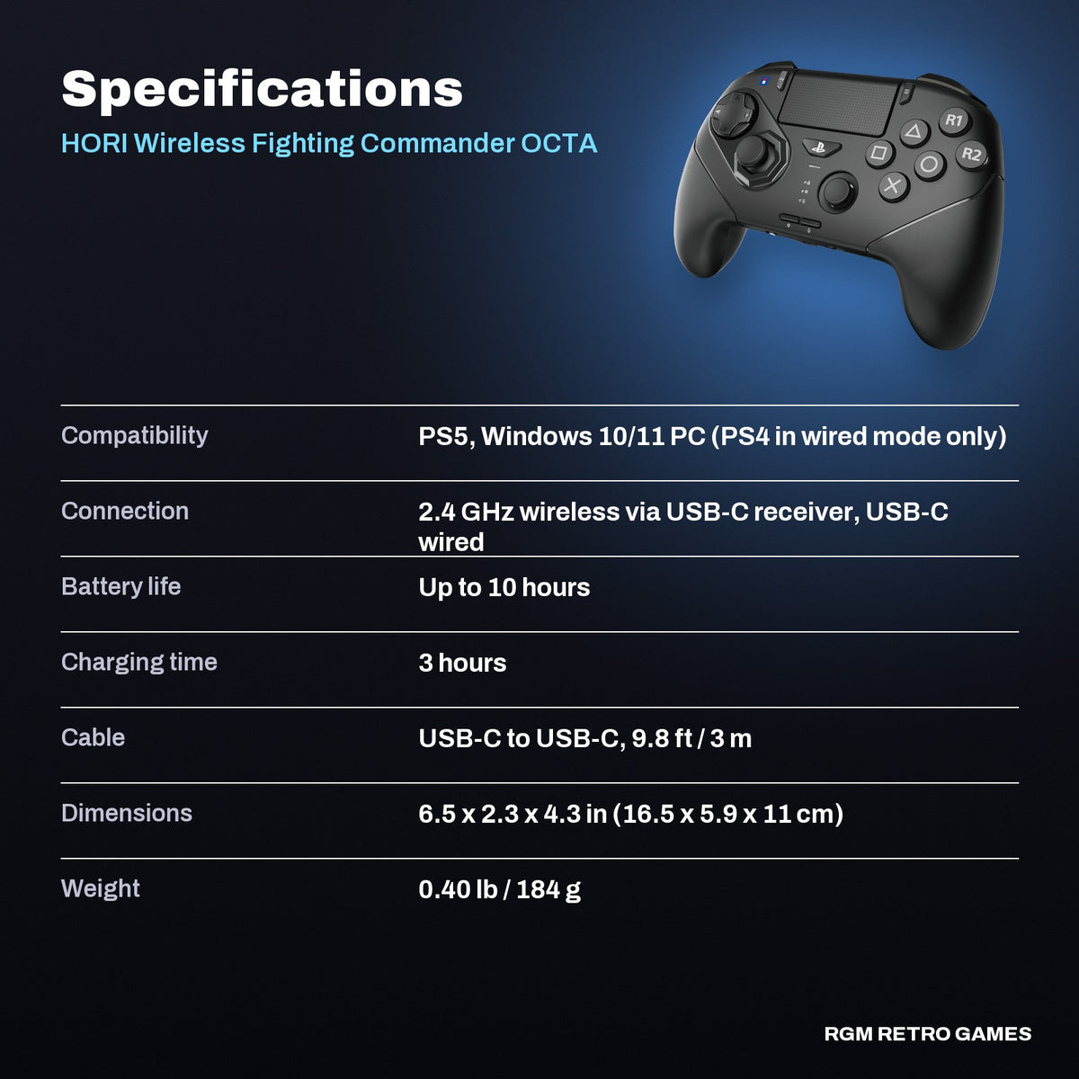 HORI Wireless Fighting Commander OCTA Pro for PlayStation 5 and Windows PC specifications