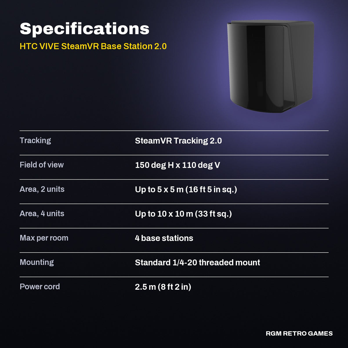 HTC VIVE SteamVR Base Station 2.0 specifications