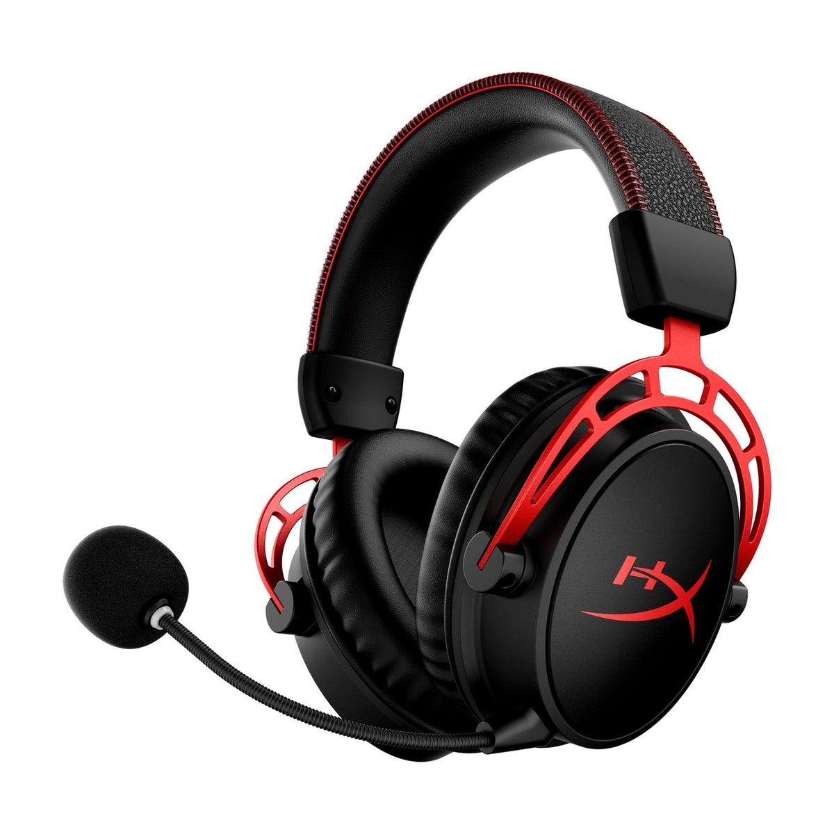 HyperX Cloud Alpha Wireless Gaming Headset (Black/Red), front view on a white background