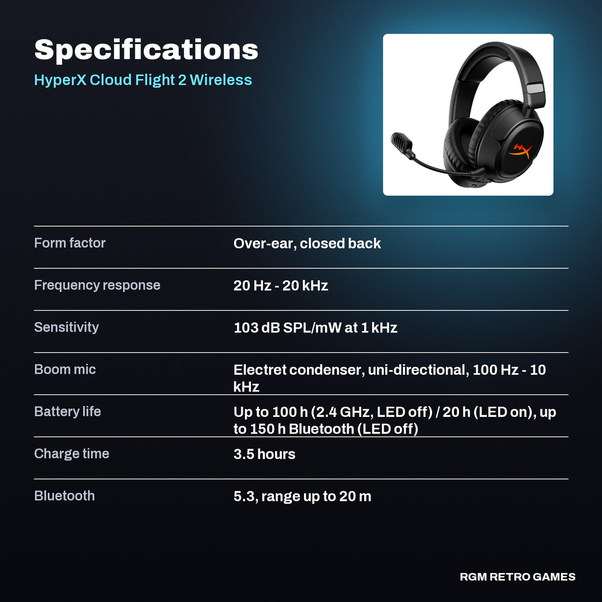 HyperX Cloud Flight 2 Wireless Gaming Headset - Black specifications