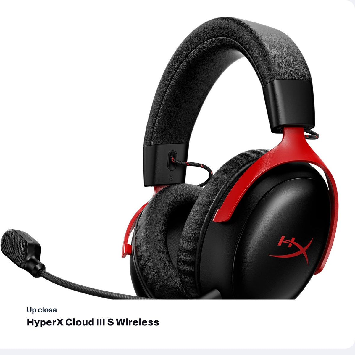 HyperX Cloud III S Wireless Gaming Headset - Black/Red, close-up detail