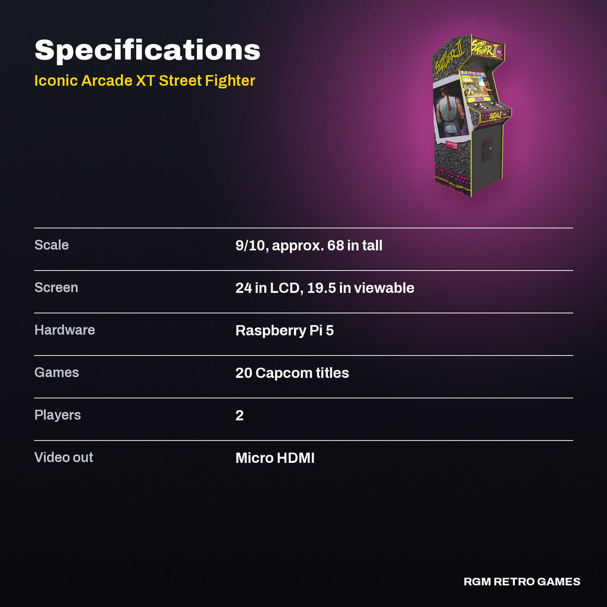 Iconic Arcade XT Street Fighter II: The World Warrior Arcade Machine specifications