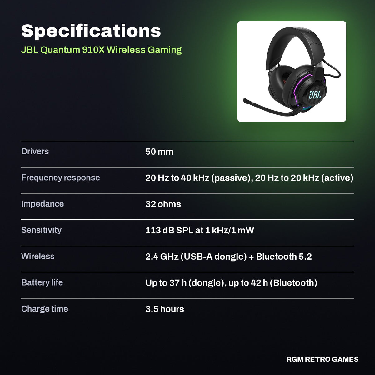 JBL Quantum 910X Wireless Gaming Headset for Xbox (2026, RGB) specifications
