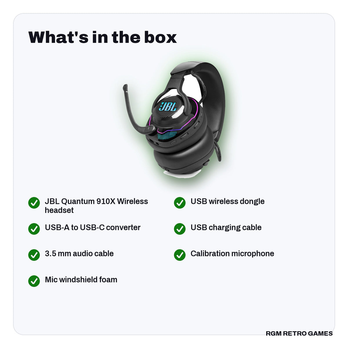 What's in the box with the JBL Quantum 910X Wireless Gaming Headset for Xbox (2026, RGB)