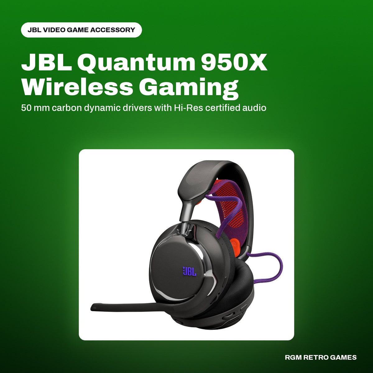 JBL Quantum 950X Wireless Gaming Headset with Base Station - Black in a JBL color scene