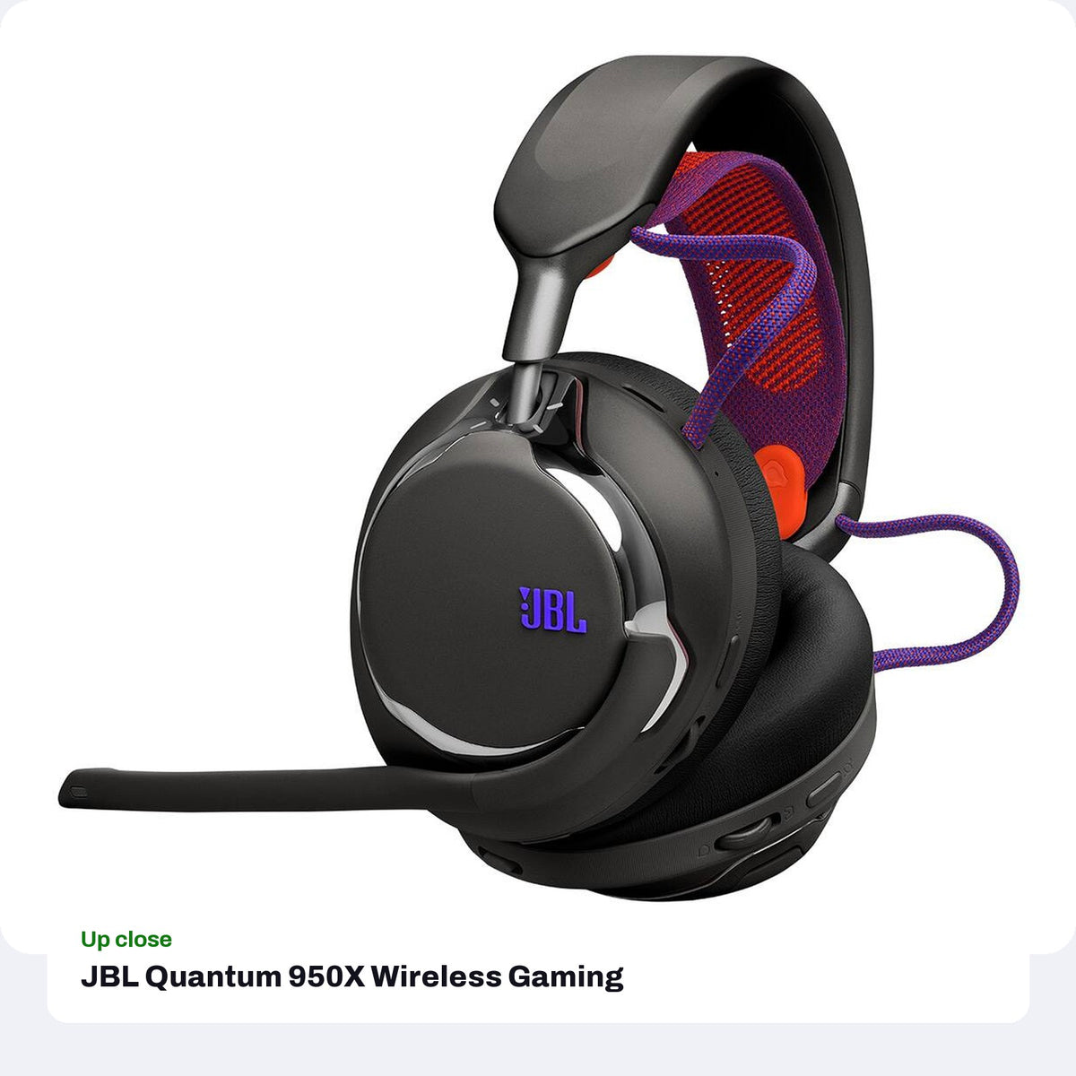 JBL Quantum 950X Wireless Gaming Headset with Base Station - Black, close-up detail