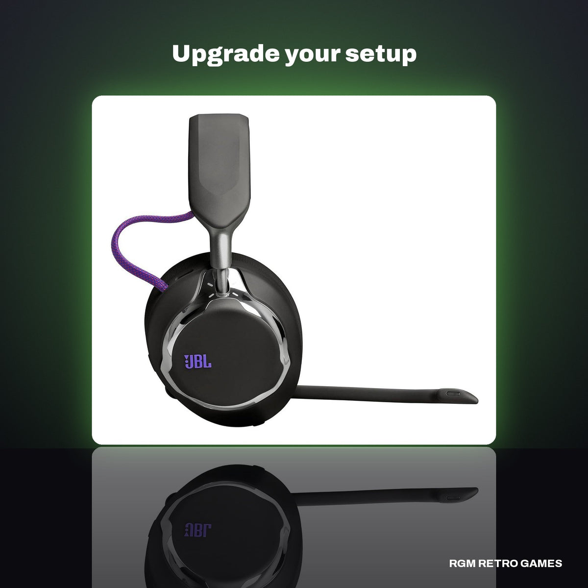 JBL Quantum 950X Wireless Gaming Headset with Base Station - Black in a dark studio setting